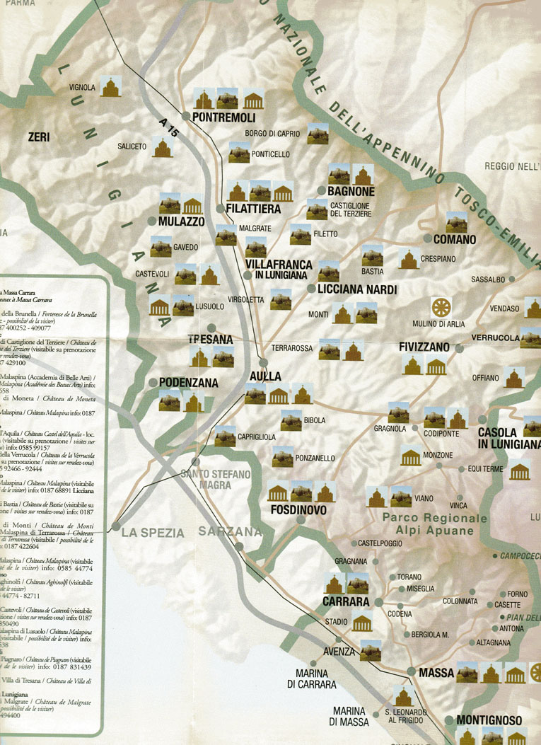Mappa dei castelli della Lunigiana