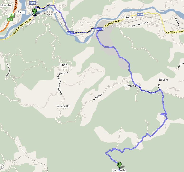 Road Map from Aulla to Ponzanello