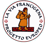 logo of the Via Francigena depicting a pilgrim in travel
