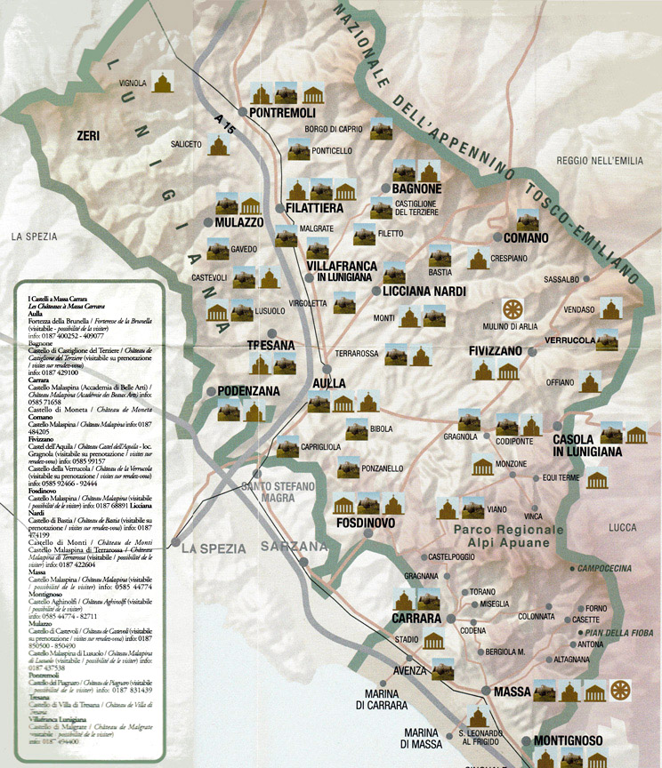 A map of Lunigiana's castles